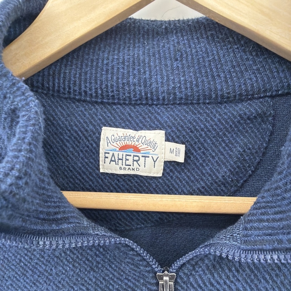 Faherty‎ Legend 1/4 Zip Navy Twill M Pullover Mock Neck Long Sleeve Preppy Knit - Picture 3 of 7